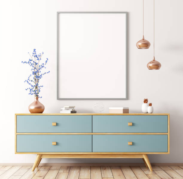istock Interior with wooden dresser and poster 3d rendering 924986474