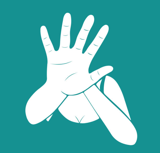Woman stretching out hand for self-defense. Creative vector for stop violence against women design illustration on blue background. child crimes stock illustrations