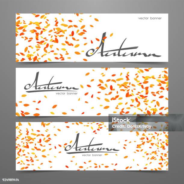 Three Abstract Template Design Of Web Banner With Handwritten Lettering Of Autumn And Leaf Fall Stock Illustration - Download Image Now