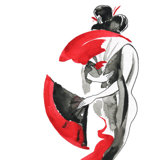 ilustraciones, imágenes clip art, dibujos animados e iconos de stock de geisha. mujer en ropa tradicional. estilo japonés - geisha
