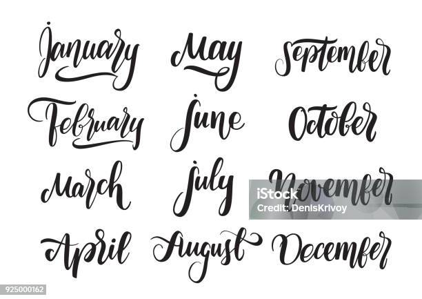 Vector Handwritten Type Lettering Of All Months Of The Year For Calendar Seasons Banners Stock Illustration - Download Image Now