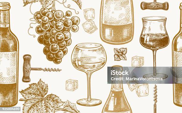 Seamless Pattern With Wine Drinking Stock Illustration - Download Image Now - Illustration, Old, Wine