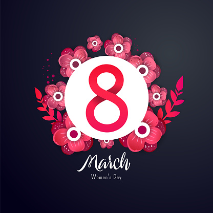 8 number 3d illustration with origami flowers  on a  dark background. Discount