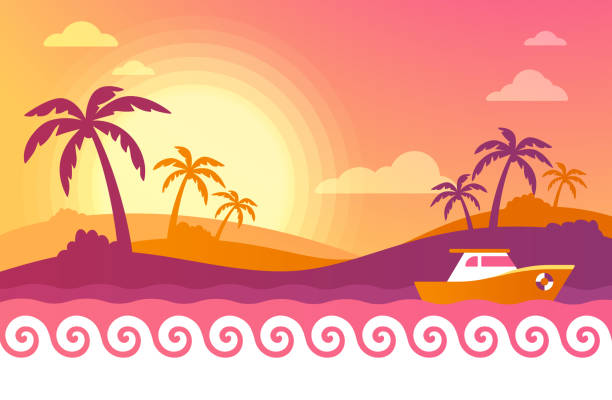 夏の熱帯海洋パーム ツリーの背景色。 - scenics silhouette beach sun点のイラスト素材／クリップアート素材／マンガ素材／アイコン素材