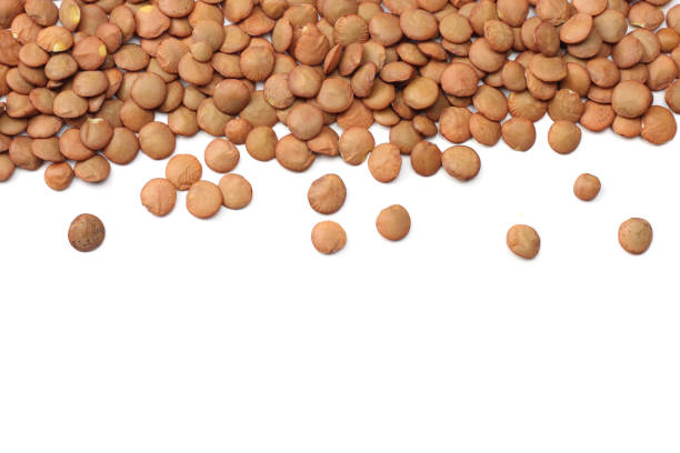 istock Pile lentil isolated on white background. Top view. 925021594