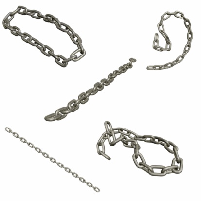 Metal chain on a transparent, white background. Metal chain in line. Metal chain blank for your design. Several metal chains of different sizes. 3D render.
