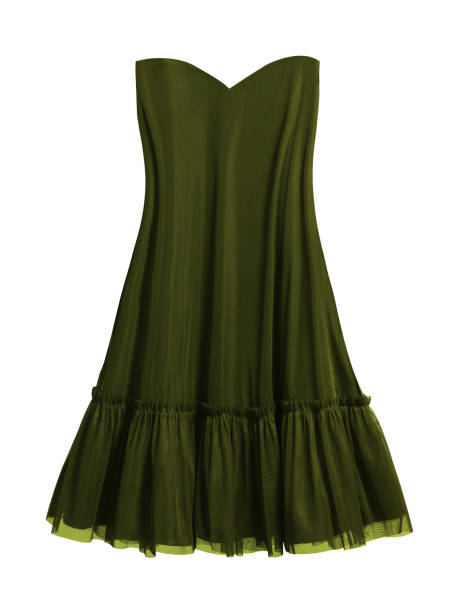 istock Khaki evening strapless dress isolated white 925029876