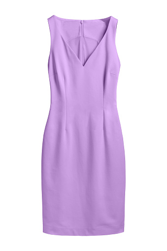 Lila pastel violet elegant dress with v decollate isolated white