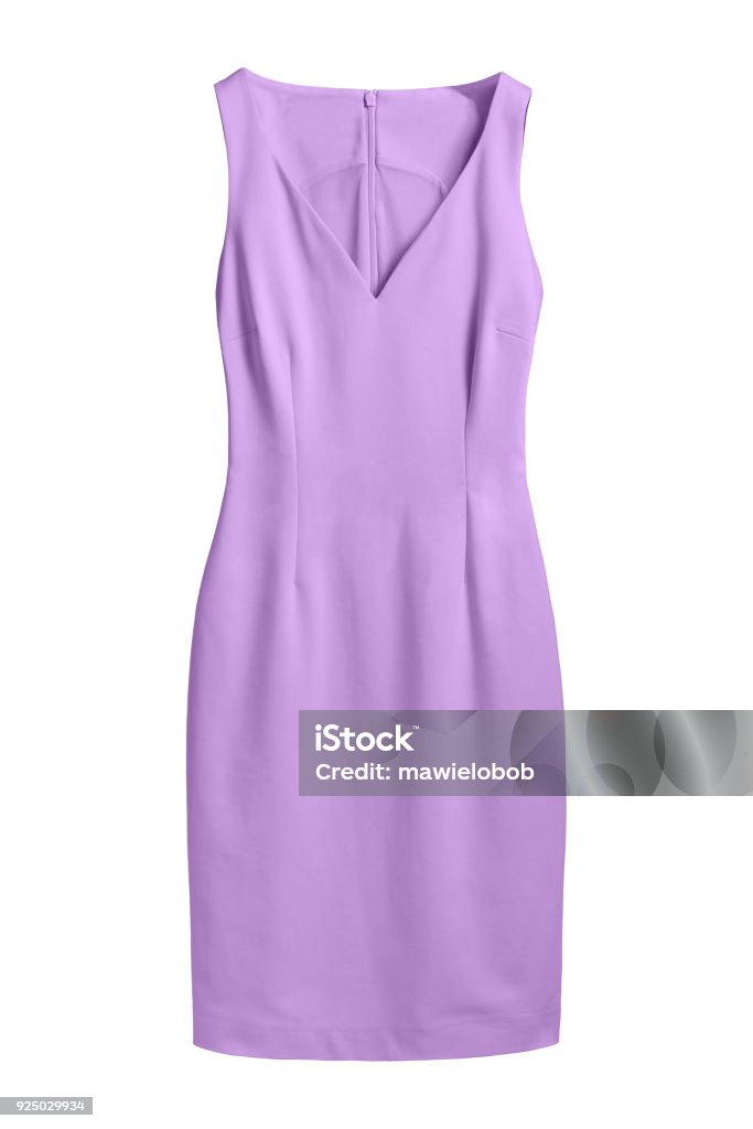 Lila pastel violet elegant dress with v decollate isolated white Dress Stock Photo