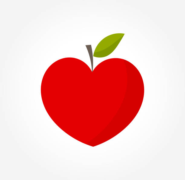 illustrazioni stock, clip art, cartoni animati e icone di tendenza di mela rossa a forma di cuore - mele
