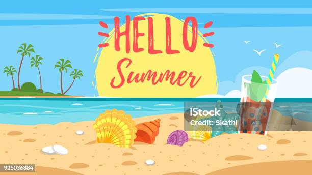 Hello Summer Banner Stock Illustration - Download Image Now - Beach, Summer, Sand