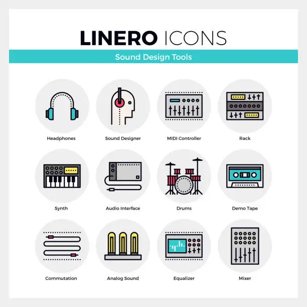 Vector illustration of Sound Design Tools Linero Icons Set