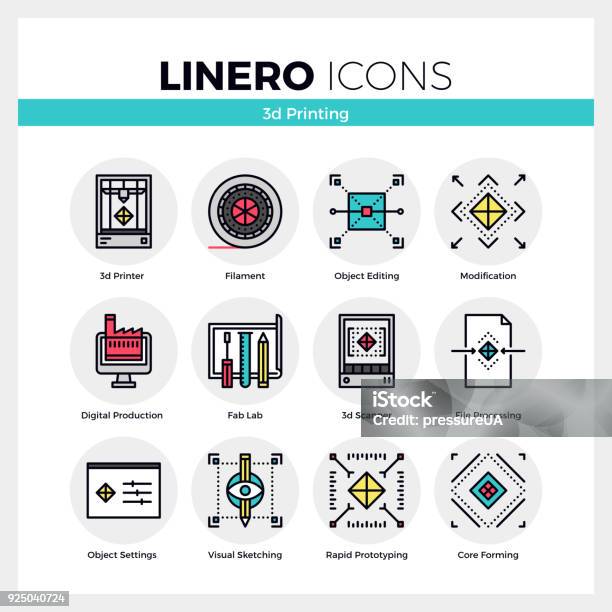 3d Printing Linero Icons Set Stock Illustration - Download Image Now - Measuring, 3D Printing, Computer-Aided Design