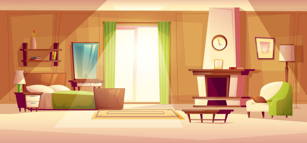 Vector Cartoon Illustration Of A Bedroom Interior Stock Illustration -  Download Image Now - Living Room, Domestic Room, Cartoon - iStock