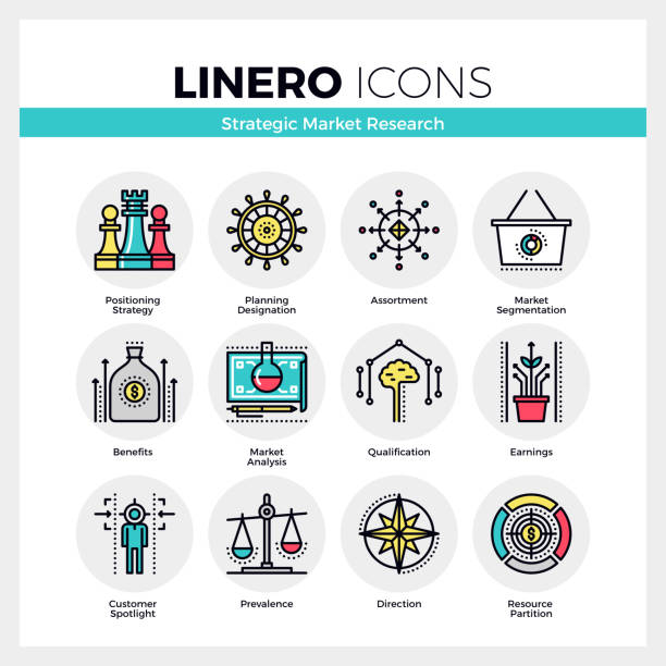 ilustrações, clipart, desenhos animados e ícones de pesquisa de mercado conjunto de ícones linero - chess coordination leadership strategy