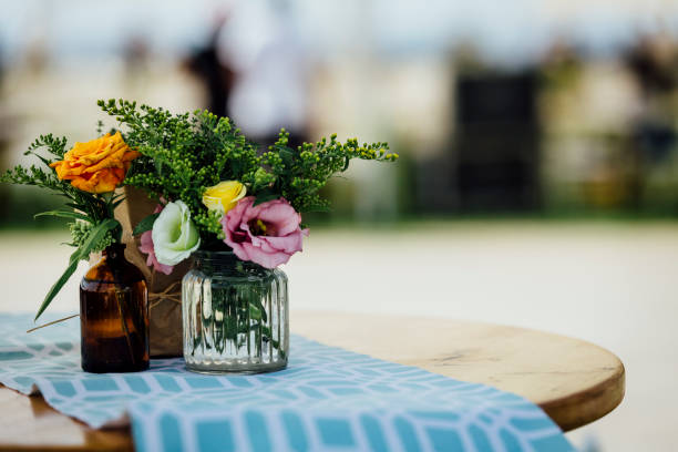 Luxury table settings for fine dining with and glassware, beautiful blurred  background. For events, weddings.