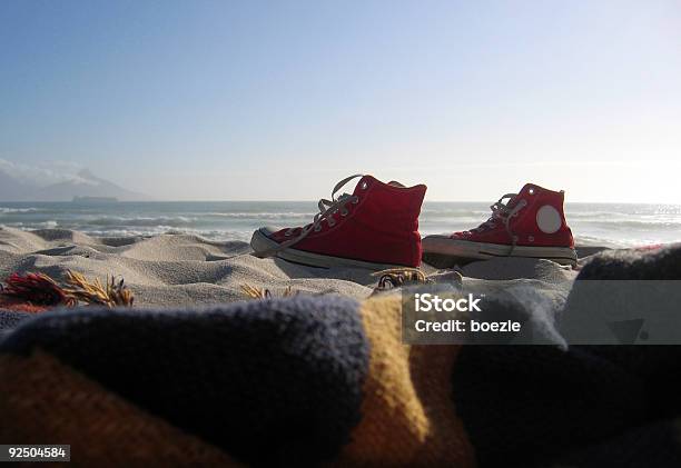 Beach Sneakers Stock Photo - Download Image Now - Absence, Beach, Blanket