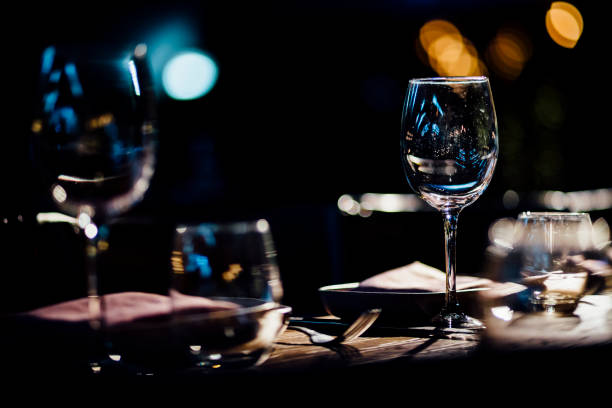 istock Luxury table settings for fine dining with and glassware, beautiful blurred  background. For events, weddings. 925046732