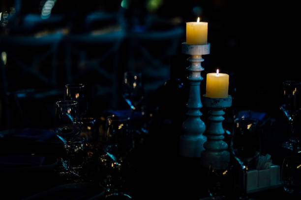 Luxury table settings for fine dining with and glassware, beautiful blurred  background. For events, weddings.