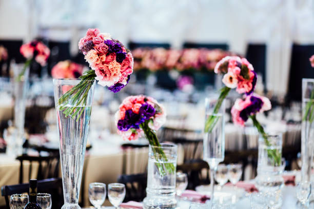 istock Luxury table settings for fine dining with and glassware, beautiful blurred  background. For events, weddings. 925047102