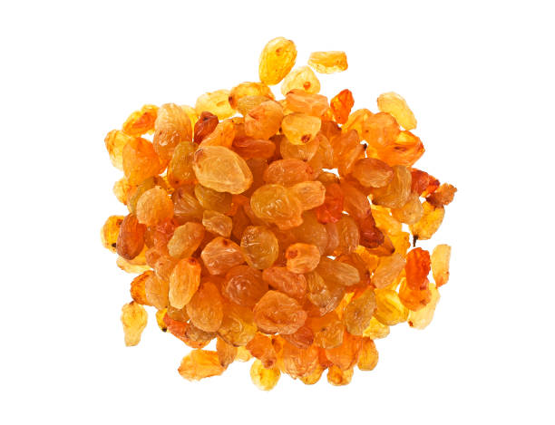 istock Yellow raisins isolated on white background, top view 925047906