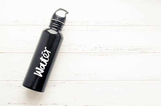 istock Black aluminum reusable water bottle 925050756
