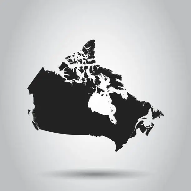 Vector illustration of Canada map icon. Flat vector illustration. Canada sign symbol with shadow on white background.