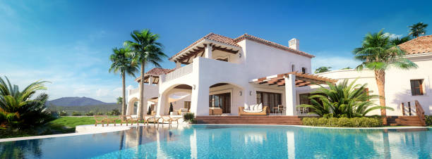 exklusive luxus-villa mit pool - villa stock-fotos und bilder