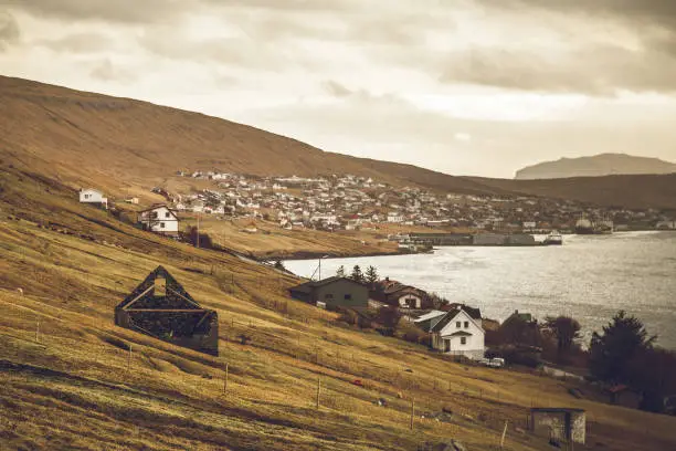 view on a fjord in faroe islands