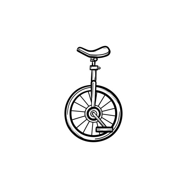 ilustrações de stock, clip art, desenhos animados e ícones de one wheel bicycle hand drawn sketch icon - unicycling unicycle cartoon balance