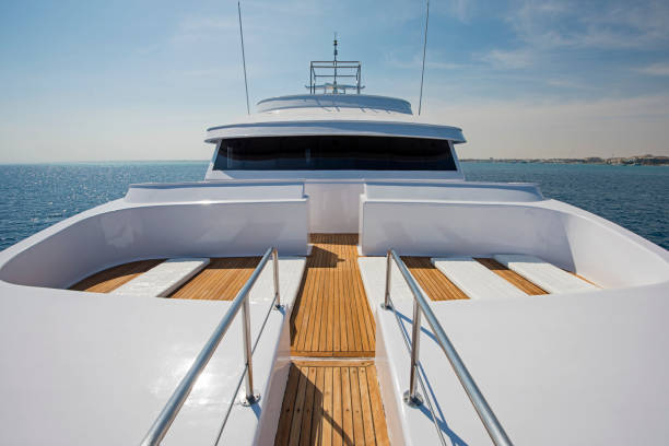 istock View over the bow over a large luxury motor yacht 925059626