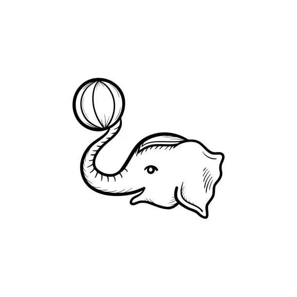 Vector illustration of Circus elephant hand drawn sketch icon