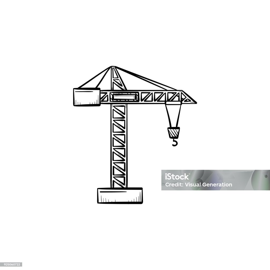 Construction crane hand drawn sketch icon Construction crane hand drawn outline doodle icon. Heavy industry vector sketch illustration with construction crane for print, web, mobile and infographics isolated on white background. Crane - Machinery stock vector