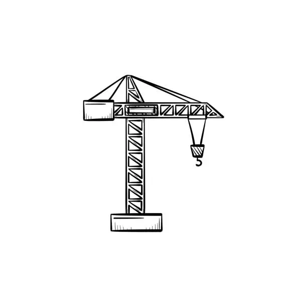 Vector illustration of Construction crane hand drawn sketch icon