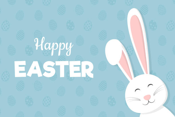 ilustrações de stock, clip art, desenhos animados e ícones de design of a poster with easter bunny. vector. - easter egg pastel colored text easter