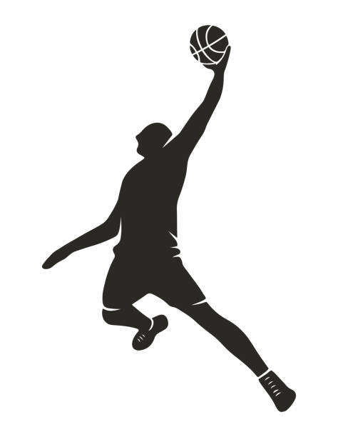 베스킷볼 player 실루엣 - basketball basketball player slam dunk making a basket stock illustrations