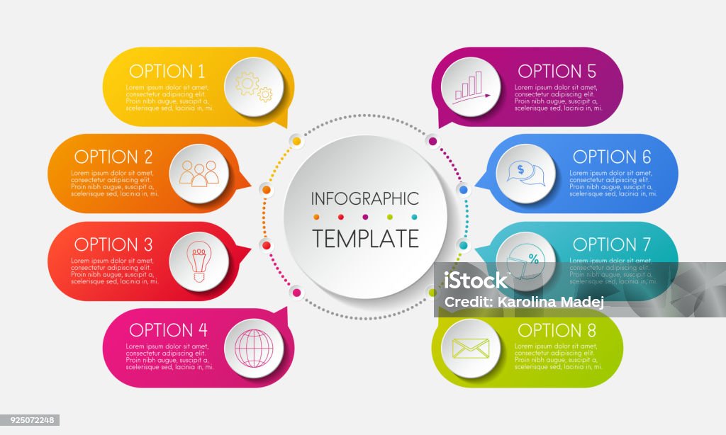 Modèle d’infographie avec des options et des icônes colorées. Vector. - clipart vectoriel de Graphisme d'information libre de droits