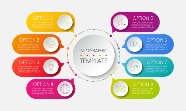 Infographic template with options and colorful icons. Vector. Infographic template with options and colorful icons. Vector. number 8 stock illustrations