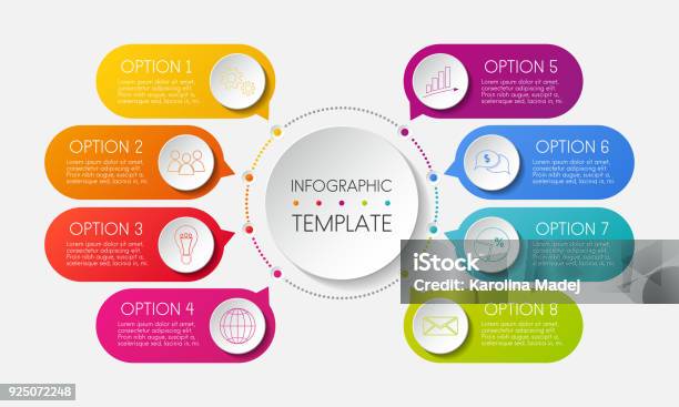 Infographic Template With Options And Colorful Icons Vector Stock Illustration - Download Image Now