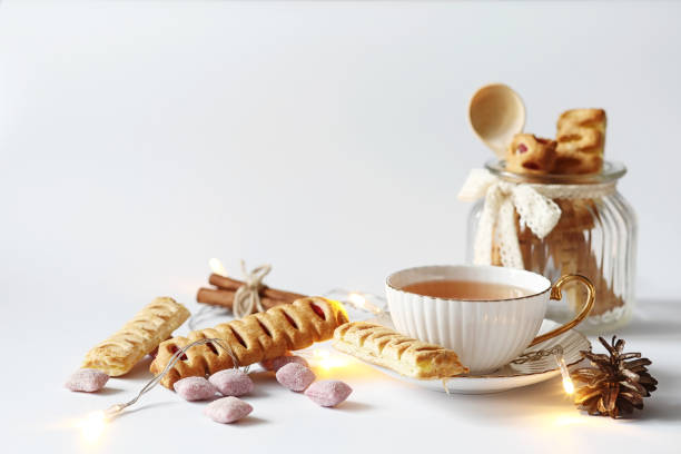 istock Tea with pastries for breakfast. Sweets and pastries with nuts f 925075416