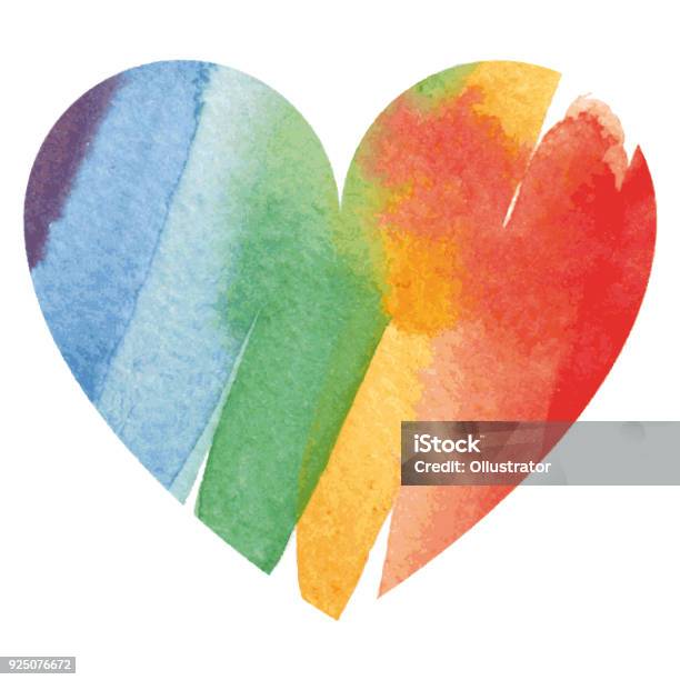 Watercolor Rainbow Colored Heart Stock Illustration - Download Image Now - Heart Shape, Rainbow, Watercolor Painting