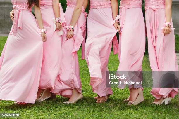 Vestidos De Damas De Honor Rosa Para Boda Con Estilo Foto de stock y más banco de imágenes de Vestirse formal