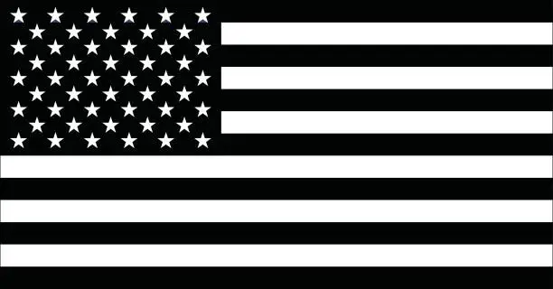 Vector illustration of Black and white USA flag