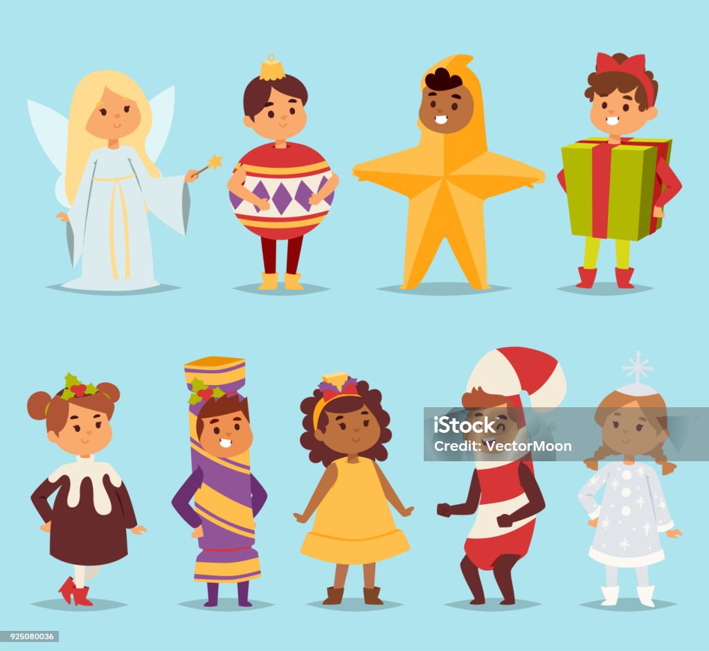 Cute Cartoon Vector Kids Carnival Holiday Costumes People Happy Girl  Carnival Costume Kids Little Young Dress Fun Holiday Portrait Cheerful  Carnival Costume Kids Vector Set Stock Illustration - Download Image Now -  iStock