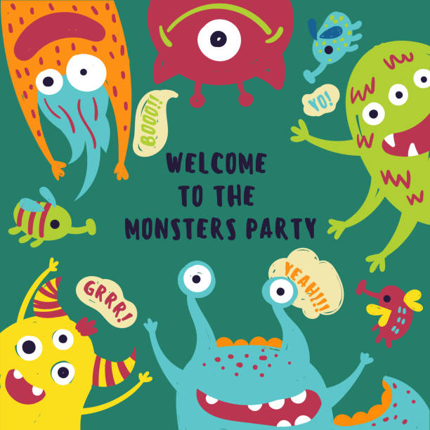 モンスター パーティーへようこそ。招待状 - monster cartoon bizarre characters点のイラスト素材／クリップアート素材／マンガ素材／アイコン素材
