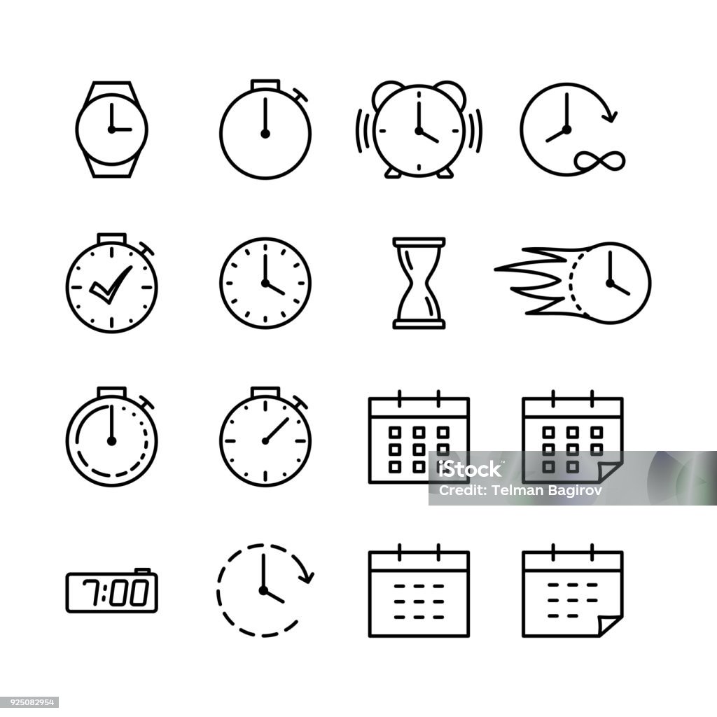 time icons set line on white background time icons set thin line on white background Icon Symbol stock vector