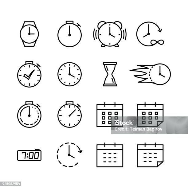 Time Icons Set Line On White Background Stock Illustration - Download Image Now - Icon Symbol, Clock, Calendar Date
