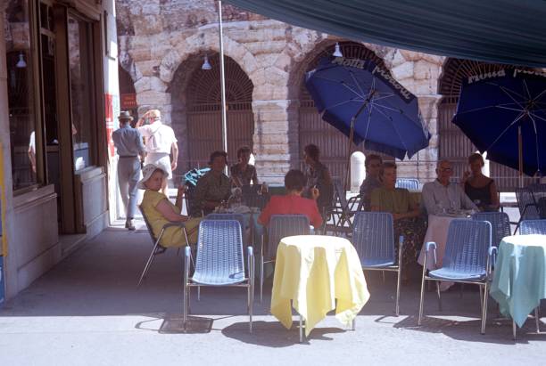Verona, Veneto, Italy, 1964. Cafe Terrace with guests at the 