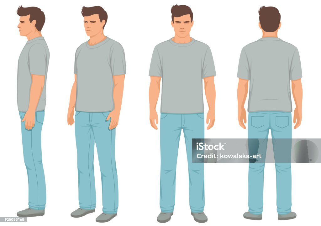 Mode Mann isoliert, Bauch-, Rücken- und Seitenansicht, - Lizenzfrei Männer Vektorgrafik
