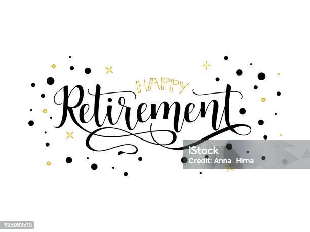 幸福的退休刻字手工繪製設計向量圖形及更多退休圖片 - 退休, 舞會, 邀請卡